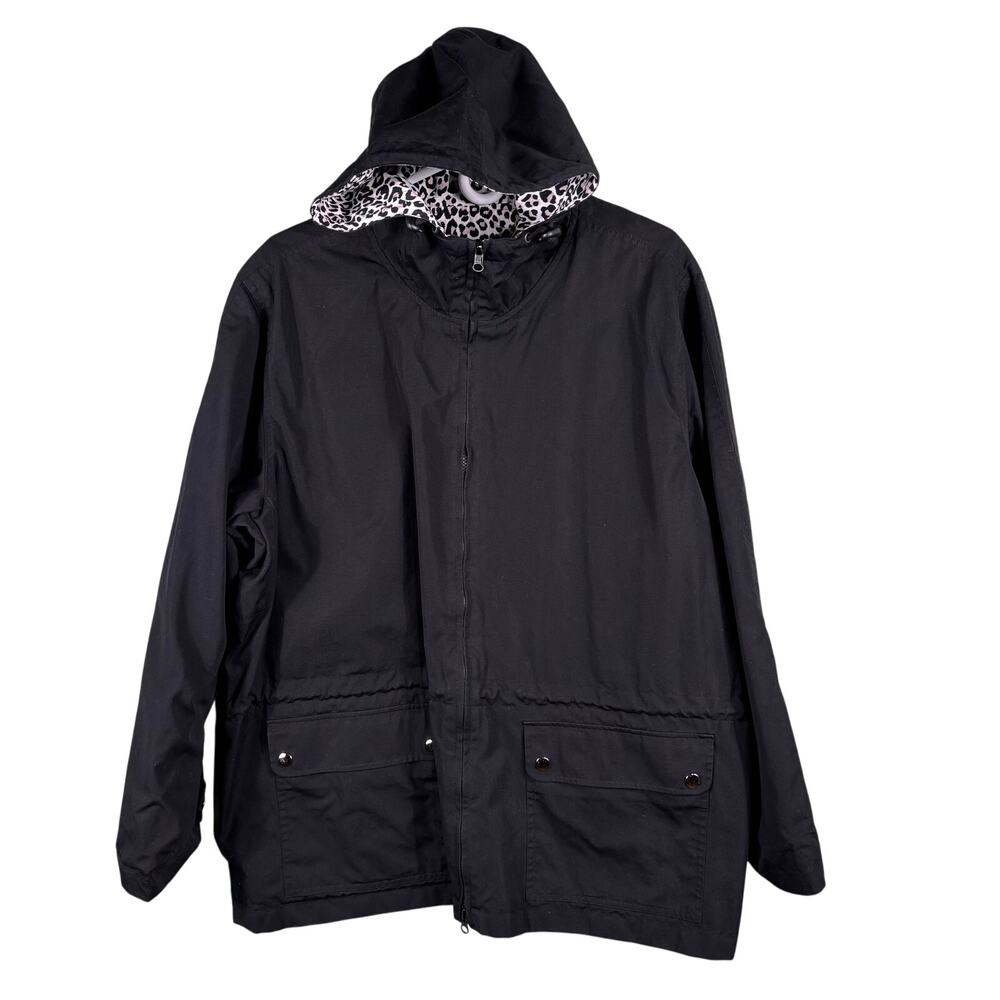 Women's Hooded Black Leopard Print Full Zip Rain Snow Reversible Jacket Hoodie